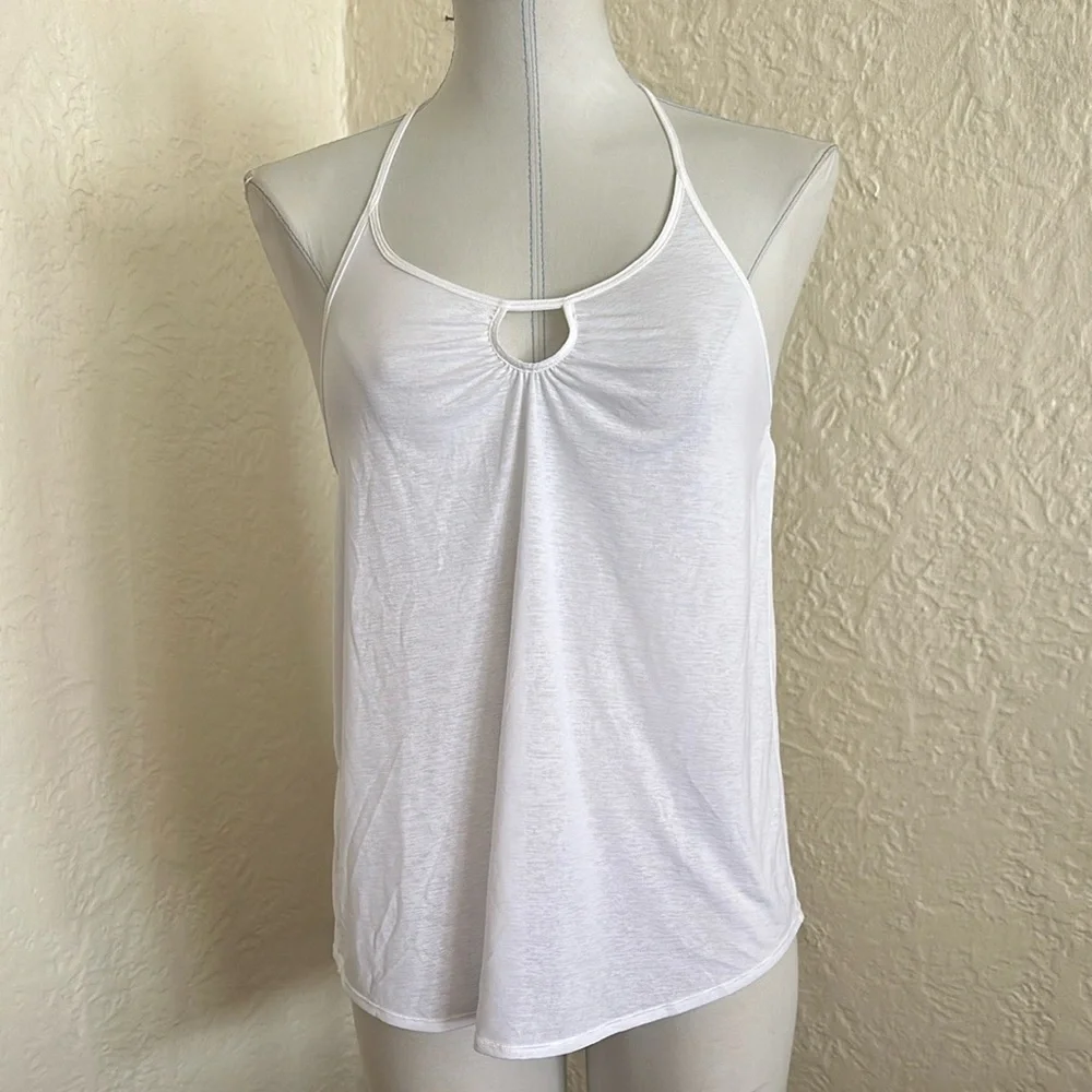 Lululemon Tighten Up Tank Top White Strappy Back Sheer Keyhole 6